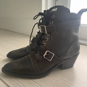 Allsaints Katy Lace Up Heeled Leather Boots with Buckle